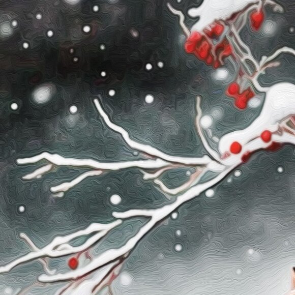 Fox Winter Landscape Snow Covered Trees‎ Watercolor Oil Painting Art Print - Picture 8 of 10